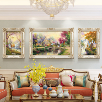 European living room decorative painting sofa background landscape figure hanging painting simple European triple mural American oil painting