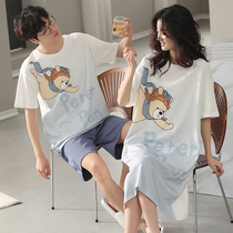 2 sets of price Summer lovers Pyjamas Woman Pure Cotton Korean Version Slim short sleeve sleeping dress Mens all-cotton Step up Yard Clothing