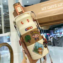 Thermos cup large capacity water cup female 680ml Simple student fresh forest cup Cute girl kettle outdoor