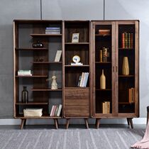  North American black walnut solid wood bookcase combination Nordic bookshelf with glass door locker Floor-to-ceiling decorative storage cabinet