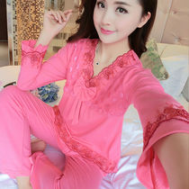 Autumn pajamas womens cotton new spring and autumn autumn and winter long-sleeved home service suit womens embroidered middle-aged two-piece suit