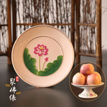 Lotus ceramic wordless supply plate for Buddha fruit plate Buddhist supplies Buddha with high feet for disc tribute plate Buddha Hall ornaments