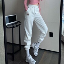 Vanya white pants female spring and autumn Han edition fashion air and lean sports leisure high waist beam foot tide