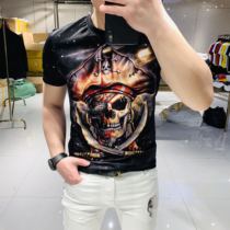 2020 Summer new short sleeve T-shirt mens Tide brand personality fashion trend slim cotton printing half sleeve mens tide