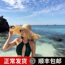 Spring and summer ins wind big brim raffia straw hat female beach hat travel seaside vacation wind sun protection sun visor