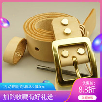 Vegetable tanned leather Handmade rivet belt belt Mens belt Mens pure copper needle buckle Cowhide tide version of mens pants belt buckle