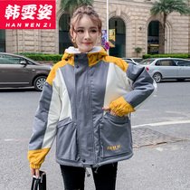  Lambskin cotton coat girl autumn and winter clothes 2019 new junior high school and high school students loose hooded plus velvet quilted jacket jacket