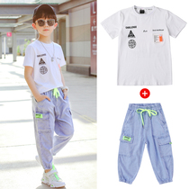 Net red boys dress foreign fashion fashion little boy big children 2021 summer suit handsome tencils denim overalls