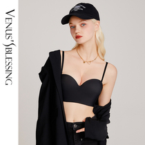 Venus Blessings Comfort No marks Invisible underwear Women gather small breasted summer slim fit without shoulder strap Breasted Bra Hood