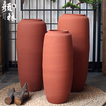 High flowerpot floor flower planting breathable red pottery flowerpot outdoor coarse pottery pot clay clay pottery pastoral style