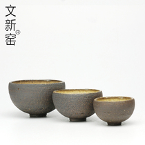 Wenxin Kiln Coarse pottery Hand-pulled bamboo burning set cup Kung Fu Tea cup Tea mat Creative ceramic tea set Purple Sand tea cup