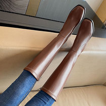 2022 spring new women shoes elastic boots slim skinny boots though knee-length boots high cylinder length cylinder boots rough heel boots