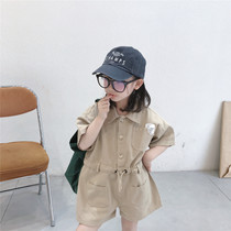 Personality concave shape custom custom boys and girls do old vintage overalls children short sleeve shorts Climbing 429