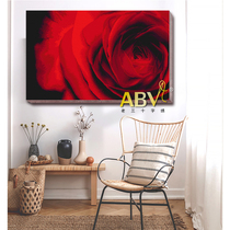 ABV Old Three Cross embroidered pure cotton thread embroidered with precision printed red rose full embroidered living room horizontal version flower sonorous rose
