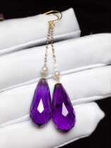 18k gold inlay natural Brazil amethyst section drop earbum net-body lettering womens fairy-gas long ear cord hook
