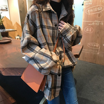Grinding Hairy Plaid Shirt Jacket Method Style Retro Thickening Blouse Jacket Lazy Wind Lining Woman Autumn Winter Exterior Wearing Loose 100 lap