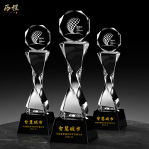 Creative twist column crystal trophy custom octagonal high-end atmosphere excellent employee award honor medal custom lettering