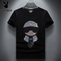 Playboy mens hot diamond T-shirt summer Net Red Tide brand size mens short sleeve Fat Man base shirt body shirt