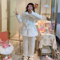 Winter Korean version ladies pure cotton pyjamas triple laminated cotton thickened coral gold drill cashmere princess adorable outside wearing home clothes