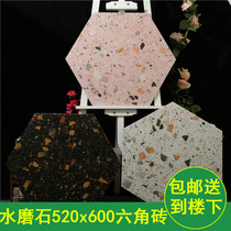 Color terrazzo tile hexagonal brick Pink macaron floor tile 520*600 vintage kitchen bathroom balcony