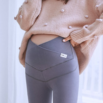 Pregnant women pants autumn leggings outside the cotton spring and autumn loose cross waist purple elastic autumn belly pants