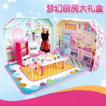 Barbie Doll Dream Mansion Toy Suit Over Home Kitchen Cooking Villa Children Girl Princess Grand Gift Box