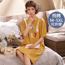 Women's nightgown cotton summer short sleeve cute long spring and autumn fat mm large size loose thin pajamas home clothing