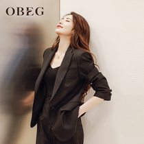 OBEG Au Bieqian Black Career suit 2022 Chunqiu New Temperament Commute One Grain Button Jacket 10423038