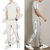 Tide card 2021 new summer short sleeves T-shirt Sport Leisure suit Mens Korean version Trend handsome A set of clothes men