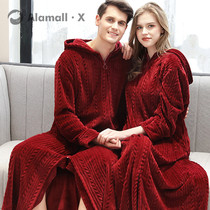 Japanese Sleeping Robe Female Coral Suede Male Thickening long paragraph Big code Wedding Red Flannel Sleeping Skirt Lovers Bathrobe Pyjamas