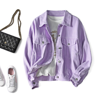 Mijia good quality can be sweet and whimsical popular purple loose and comfortable lapel pocket long-sleeved denim jacket