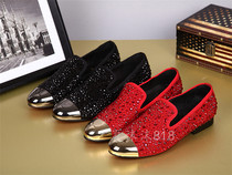 Personalized spring and autumn suede leather new platinum liyou Korean version trendy lazy gold iron hot diamond shoes stage walking heel shoes