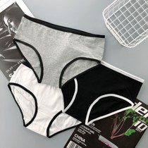 (3-6 packs) Panties girl pure cotton and Korean version of pure color girl large middle waist lady underwear pupil triangle pants