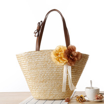New hand-woven beach bag garden flower grass bag pure color