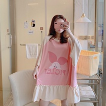 Sleeping Skirt Woman Summer Thin style pure cotton pyjamas dress Korean version Big code Fat Pregnant Woman Loose Cute Student Dress