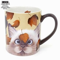 Foreign Trade Boutique LANG Mug Standard American Mark Painted Cup Cat Grab Leaf Coffee Cup Handy Cup