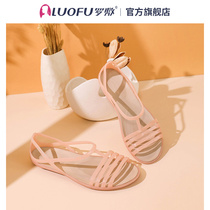 Rocompress LUOFU fashion flat bottom with crystal jelly casual non-slip outside wearing soft-bottom 100 lap sandal women