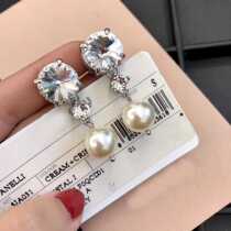 Miu Little Princess Color Full Drill Earrings Miu Pearl Pendant Ear Clip Without Earbuds Woman Fashion 100 Hitch-Ear Accessories