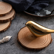Round leather pine coaster Natural wood sheet Vintage ring creative shooting film sample room display props