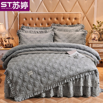  Korean bed skirt crystal velvet three or four-piece lace thickened warm padded European bedspread bedding lace winter