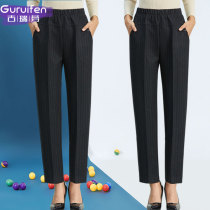 Middle-aged straight drum Mom pants thickened with no velvety loose elastic grandma elderly autumn and winter long pants in elderly ladies pants