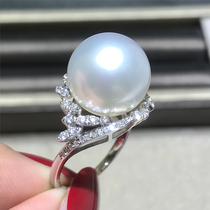 13mm Cold Light Australia White Pearl Ring Nanyang White Pearl Ring Half Carat Diamond Heavy Gold King Set Luxury and Noble