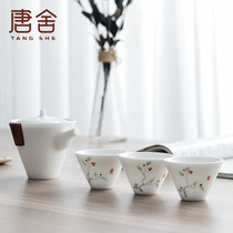 Tangshe hand-painted Dehua white porcelain ceramic Kung Fu tea set Simple travel express cup a pot three cups carrying bag