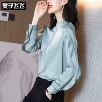 2020 spring clothes standings lace lotus leaf side agaric side agaric side sleeves small shirts silk satin silk satin silk blouse women