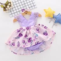 Q307 Foreign Trade Exploits Baby Silk Fart Farty Dress Send Hair Stirrup Headgear Baby Lace Lace Flower Lace Dress