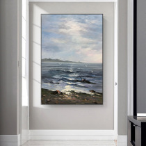 Pure hand-painted oil painting Modern Nordic light luxury decorative painting Sea level landscape hanging painting Entrance aisle mural large size