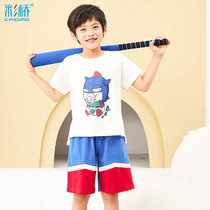 Caiqiao summer boy pajamas cotton middle child baby air conditioning clothing children children home clothing set thin