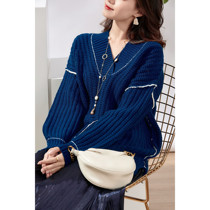 AS extravagant and lazy Australian merino wool thick sweater coat womens sweater womens autumn and winter V collar loose pullover