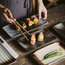 Japanese restaurant long square plate retro tableware ceramic plate Western food plate plate plate sushi plate