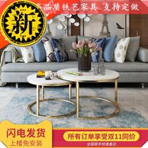 2021 European style Marble coffee table combination model room Modern simple small apartment round wrought iron tea table